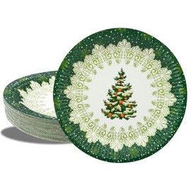 BFB Christmas Paper Plates Set 23 cm Party Plates 50 Pieces Green Christmas Tree Paper Plates Christmas Party Table Decoration Tableware Decoration