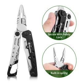 Maarten Multifunctional Pliers, 11 in 1 Small Carabiner Multitool Tool, Foldable Stainless Steel Multifunctional Tool with Safety Lock and Nylon Sheath, Gifts for Men, Christmas Gifts