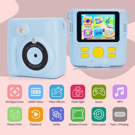 Phetium Kids Camera Instant Print, Christmas Birthday Gifts Toys for 5 6 7 8 9 10 Year Old Girls Boys,1080P Digital Video Cameras for Toddler, Creative Presents for Children, with Print Papers (Blue)