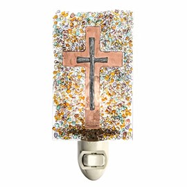Cross Night Light Wall Plug in Decorative Fused Glass by J Devlin NTL 221