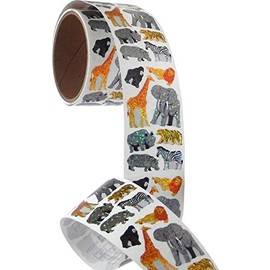 JILLSON & ROBERTS Bulk Roll Prismatic Stickers, Safari Animals - 50 Repeats