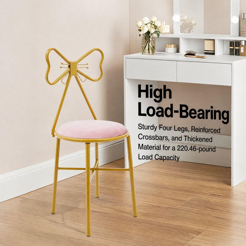 Modern Vanity Chair Stool, Cute Butterfly Shaped Backrest Makeup Chair