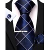 Barry.Wang Men's Silk Business Ties with Handkerchief, Cufflink Stripes Plaid