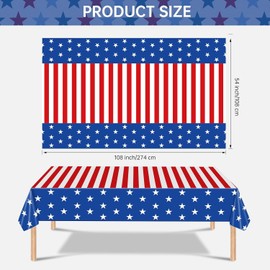 SHEHARUHI 2 Packs Waterproof Independence Day Tablecloth, Plastic Disposable 4th of July Rectangle Table Cover for Patriotic Memorial Table Cloth Spring Party Decoration, 54x108 in