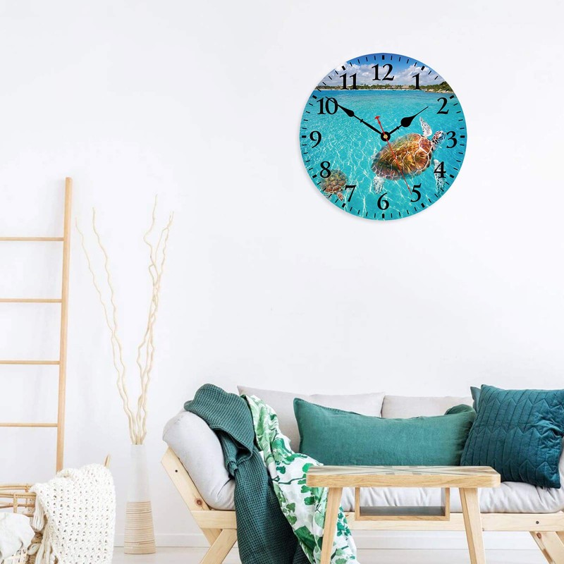 TAHEAT 14 Inch Turtle Underwater Wall Clock, Silent Non Ticking