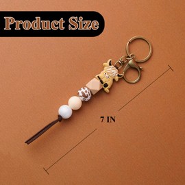 YOU WIZV Cow Keychain, Highland Cow Key Chain, Cow Print Keychain Gifts for Women, Girls, Men, Boys（Khaki）