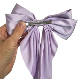 Generic Silky Satin Hair Clips with Long Ribbon Big Bows Long Satin Bows with Ponytail Big Silky Bow for Girls Ponytail Accessories Wedding Hair Accessories for Women and Girls, Lilac