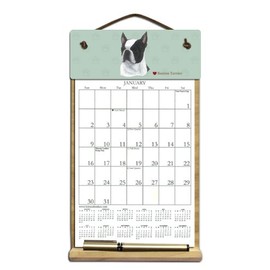 Small 7" x 12" Wooden Refillable Dog Calendar Holder Filled with a 2026 Calendar and Includes an Order Form Page for 2027-BOSTON Terrier