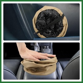 Motoforti Car Trash Can Hanging Garbage Storage Foldable Brown Faux Leather Long-lasting