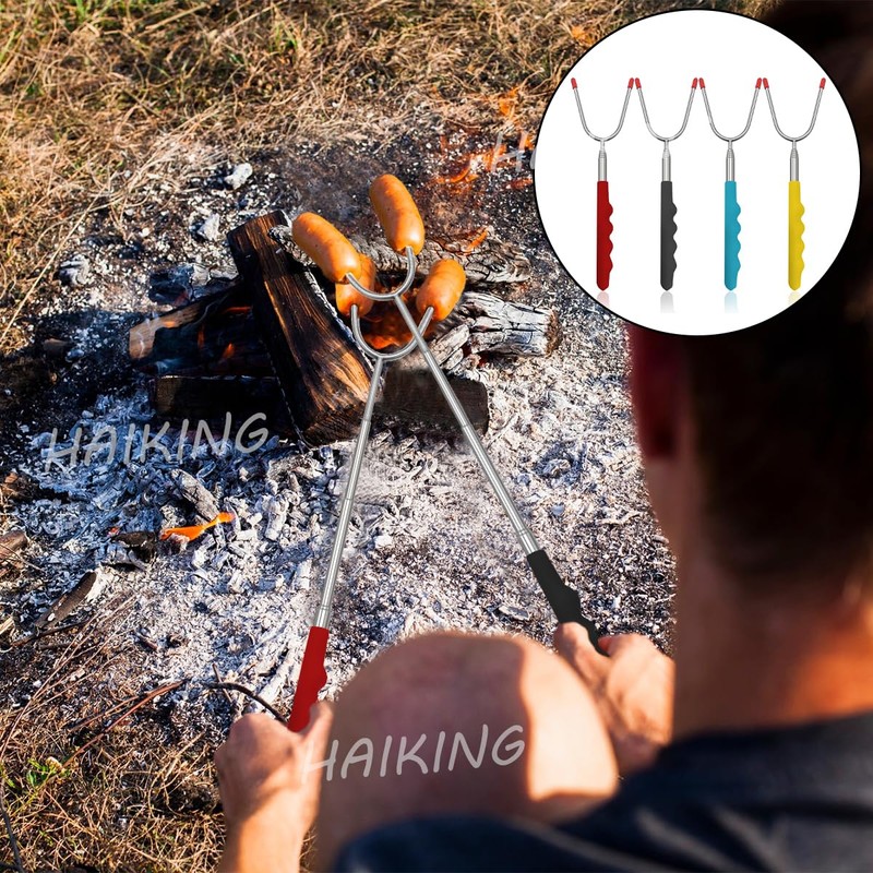 HAIKING Roasting Stick, 4 Pcs Telescopic Barbecue Forks for Outdoor