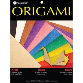 Yasutomo Fold 'EMS Solid Origami Paper (50 Pack), 5.875", Kraft with Assorted Colors