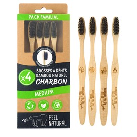 Pack of 4 Medium Charcoal Toothbrushes Feel Natural