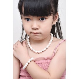 Halukakah Pearl Necklace Bracelet Kid Girl's 6/8/10 mm Size Mix Width Genuine Freshwater Shell Pearls with Gift Box Gift for Girls, Pearl, Pearl