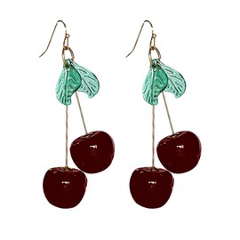 3D Cherry Dangle Earrings vivid Fruit Sweet Jewelry for Women-Deep Red 2