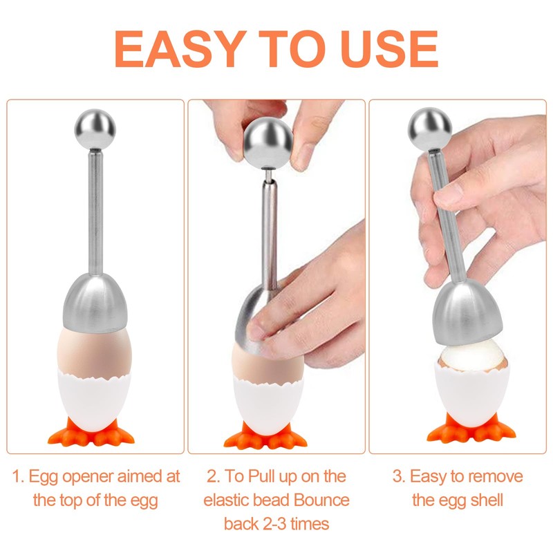 Egg Cup Holder Set with Egg Opener, 6-Piece White Ceramic