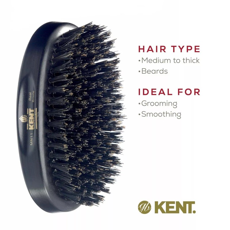 Kent MN11 Natural Black Boar Bristle Brush for Men's Grooming