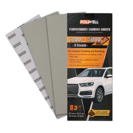 POLIWELL Auto Performance Sandpaper 3 Pack, 3.6 in x 9 in 5000 Grit Clear Coat Polish Sandpaper, Fine Grade Abrasive Sanding Sheet for Wet Polishing Car Detail Scratches, Refined Finishes