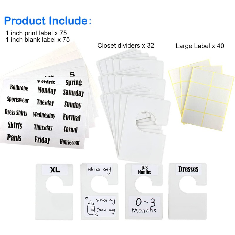 TraGoods 16 Pack White Clothing Rack Size Dividers Plus 60