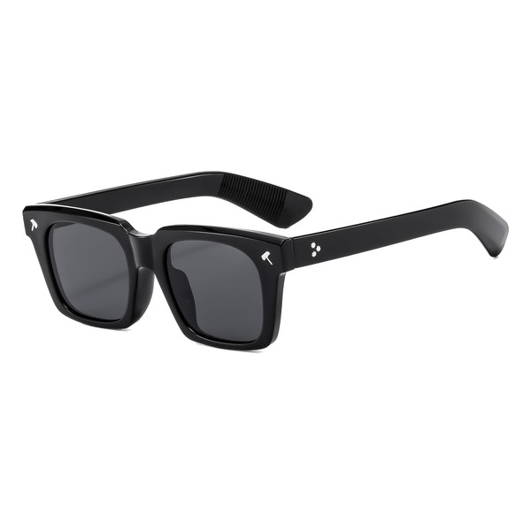 LJCZKA Rectangle Thick Frame Sunglasses for Women Men Retro 90s