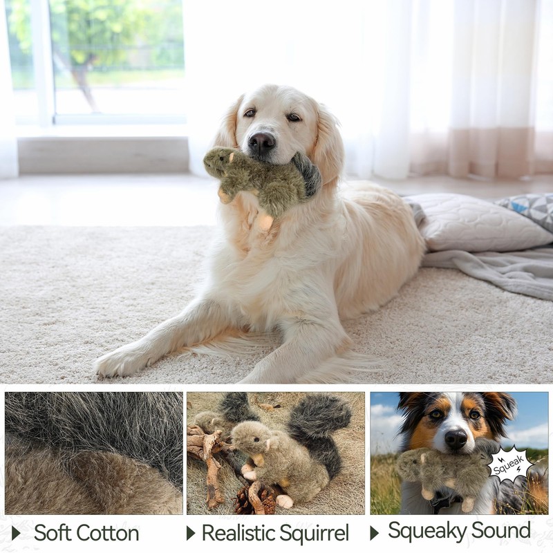 ALL FOR PAWS Interactive Dog Squirrel Plush Squeaky Toy -