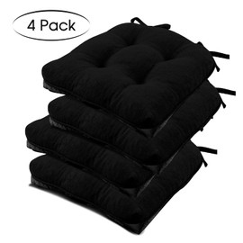Basic Beyond Chair Cushions for Dining Chairs 4 Pack, Memory Foam Chair Cushion with Ties and Non Slip Backing, 15.5 x 15.5 Inches Tufted Chair Pads for Dining Chairs(Black)