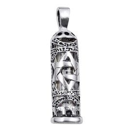 aJudaica Sterling Silver Mezuzah Pendant with Star of David