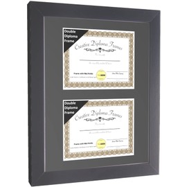 Creative Picture Frames Dual 7.5x9.5-inch Manhattan Black Double Diploma Frame | Black Mat holds two 7.5 by 9.5-inch Documents in 10x16 Frame with Installed Hardware