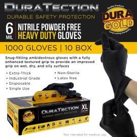 Dura-Gold HD Black Nitrile Disposable Gloves, 10 Boxes of 100, Size Medium, 6 Mil - Latex Free, Powder Free, Textured Grip, Medium (Pack of 1000)