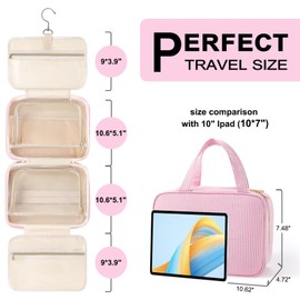 TOPEAST Hanging Toiletry Bag for Women - Travel Toiletry Bag Makeup Bag, Portable Toiletries Cosmetic Bag, Airplane Travel Essentials - Letter P, Pink