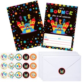 Pajean 30 Pack Bounce House or Jumping Party Invitations Trampoline Birthday Party Invite Cards with 30 Envelopes 30 Stickers Bounce & Play Party Decorations Supplies for Kids Boys Girls