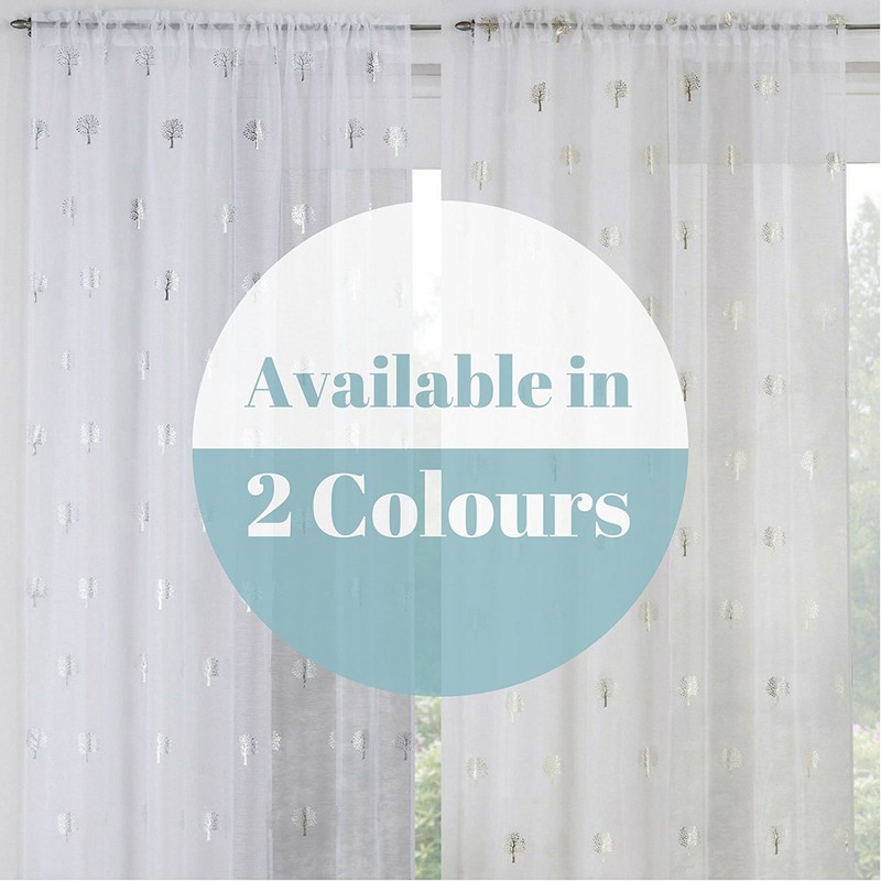 Maple Textiles Stunning Metallic Silver Print Tree Design Sheer Voile