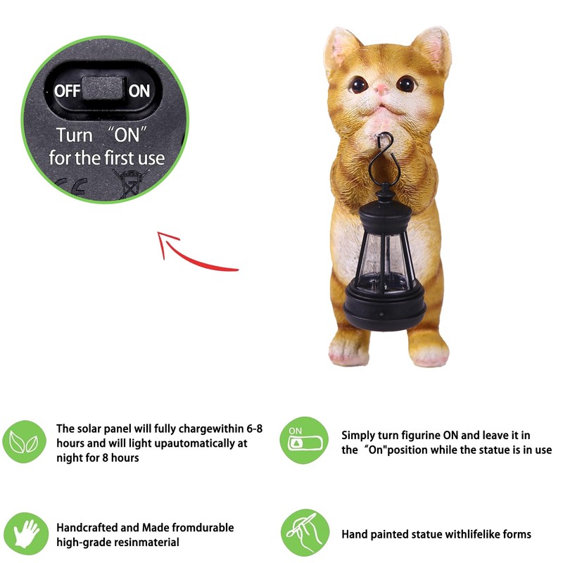GKWRZXBK Solar Cat Garden Statue - Adorable Orange Tabby Figurine