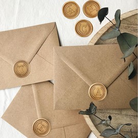 50 calcomanías de sello de cera con inicial, autoadhesivas, sello de letra A del alfabeto para invitaciones de boda, regalo personalizado hecho a mano, despedida de soltera (O, dorado, 50 unidades)