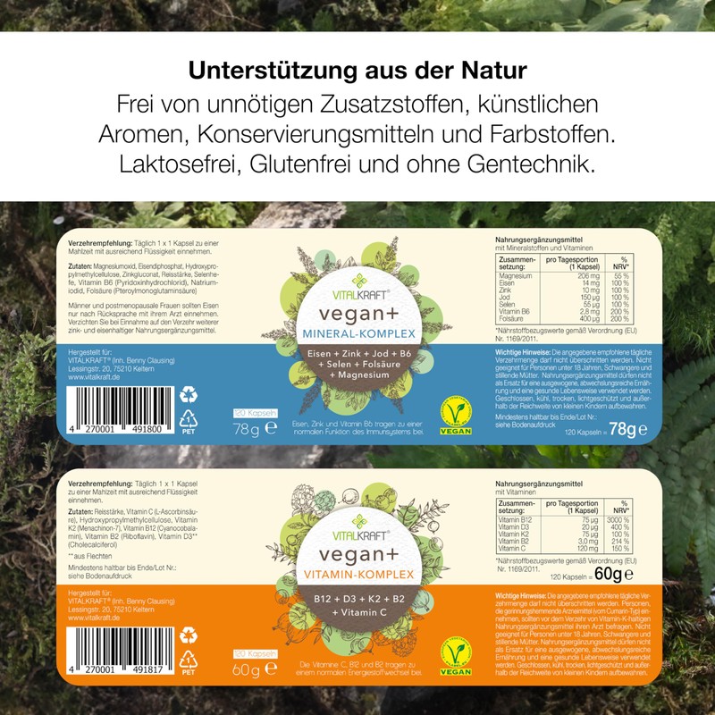 VITALKRAFT Vegan+ Vitamin & Mineral Complex Set, High Dose Capsules