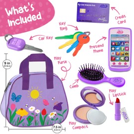 Play Purse for Toddlers with Accessories, Toddler Girl Toys 1 2 3 Years Old with Pretend Makeup, Keys, Smartphone, Toddler Toy Purse for Little Girls - Birthday Gift for Toddlers Girls Ages 2-3 Purple