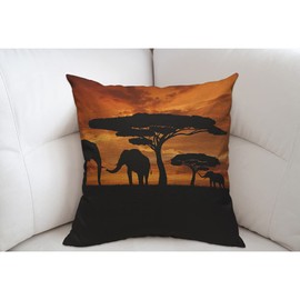 Mugod African Animal Elephants Cushion Cover Throw Pillow Covers Family Walk Sunset Pillow Case for Men Women Decorative Home Sofa Chair Couch 45x45cm/18x18 Inch