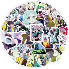 MayDee Cyberpunk: Edgerunners 50pcs Stickers Waterproof Graffiti Sticker Anime Figure Sticker for Notebooks Water Bottles Suitcases Bikes Cars Skateboards Bikes, Multicoloured