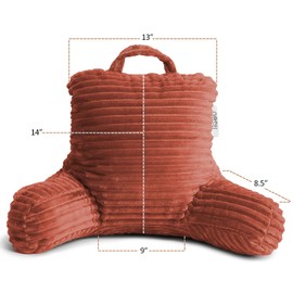 Clara Clark Reading Pillow for Bed Adult –Back Pillow for Sitting in Bed, Standard Plush Bed Pillows for Sitting Up in Bed, Shredded Foam Bed Chair Pillow with Arms and Pockets, Misty Bed Rest Pillow