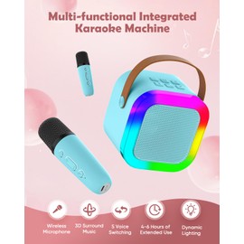 Aplsinvivi Mini Karaoke Machine Speaker for Kids, Toys for Girls Boys Friends Age 3-12+, Birthday Gifts Portable Bluetooth Speaker with Wireless Mics for 5 6 7 8 9 10 11 Years Teens Girl Boys, Blue