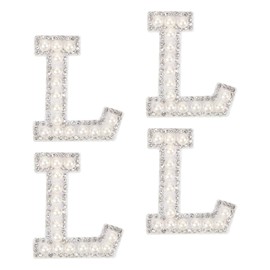 sourcing map 10Pcs Iron on Letters Patches, Letter L Rhinestone Pearl Alphabet Applique English Letter Sew on Patches for DIY Clothing Hat Bag, White