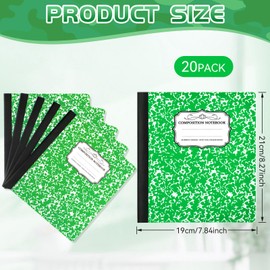 Seajan 20 Pack Composition Notebooks, Wide Ruled Paper, 7-1/2" x 9-3/4" Marble Hard Covers, 60 Sheets, Composition Notebooks Bulk for Students Back to School Adults Office Supplies(Green)