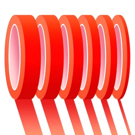 6 Rolls Fine Line Tape 1/16, 1/8, 1/5, 2/5, 1/2, 3/4 Inch x 55 Yard Fineline Masking Tape Painter Adhesive Automotive for DIY Car Auto Paint (Red, Mixed Sizes)