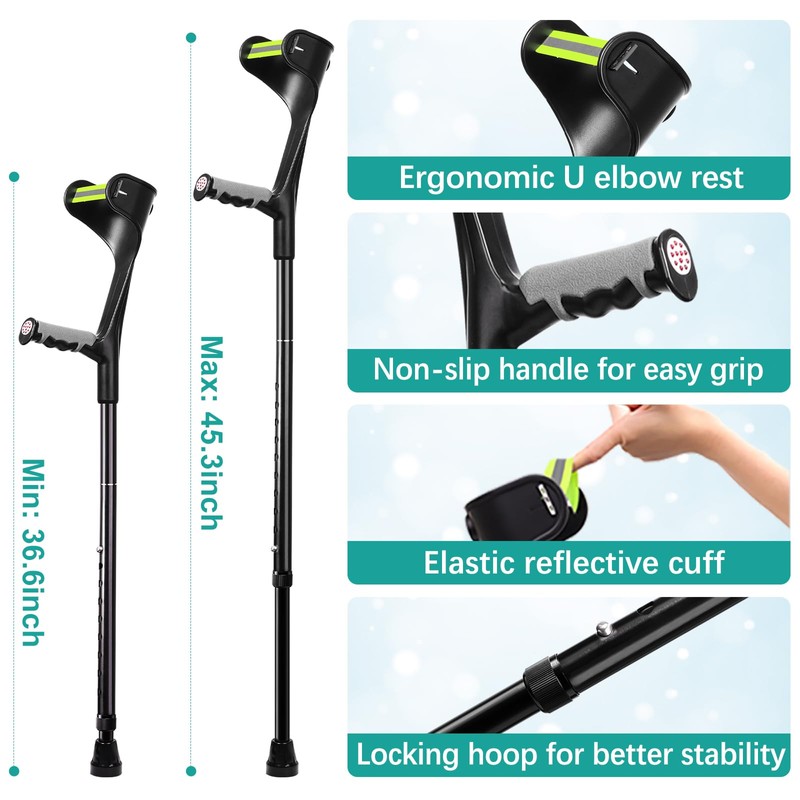 Forearm Crutches for Adults, Lightweight Folding Arm Crutch Forearm with
