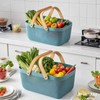JSLYNB 3pcs plastic harvest baskets, foldable wooden handles, rectangular garden