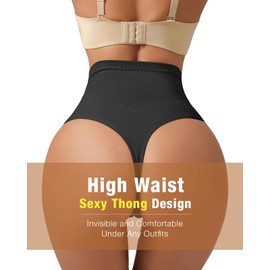USEASY Tummy Control Seamless Thongs for Women Seamless High Waisted No Show Thongs for Women Plus Size Thongs for Women Black 3XL