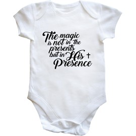 Hippowarehouse The Magic is Not in The Presents But in His Presence Baby Vest Bodysuit (Short Sleeve) Boys Girls White
