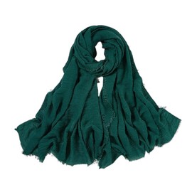 Kiran Fashion New Crinkle Crimp Style Viscose Long Scarf Hijab Neckscarf Headwrap Soft Lightweight Frayed Edges (Forest Green)