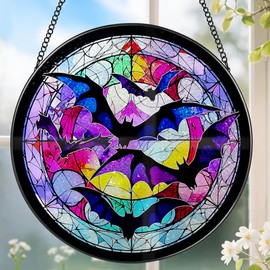 8 Inch Stained Glass Suncatcher Ornament, DOUHASU Bat Sun Catchers Indoor Window, Stained Glass Window Hanging, Home Decor, Bat Lovers Gifts for Him, Men