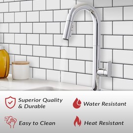 DÉCOR WOW Peel & Stick Backsplash for Kitchen & Bathroom, (8) 12x12-inch Sheets Covers 8 Sq. Ft, White Subway with Grey Grout