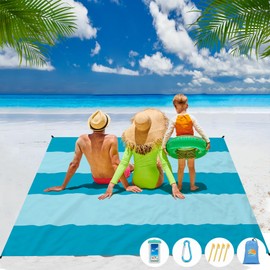 Aroveea Beach Blanket Waterproof Sandproof 1-7 Adult Oversized 78 '' × 81 '' Lightweight Durable Compact Sand Free Beach Mat for Travel Camping Hiking Picnic Blanket